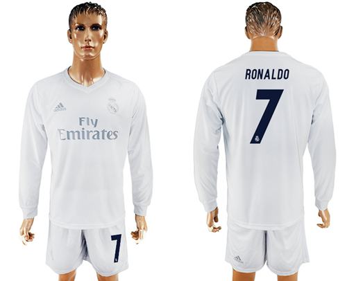 Real Madrid #7 Ronaldo Marine Environmental Protection Home Long Sleeves Soccer Club Jersey